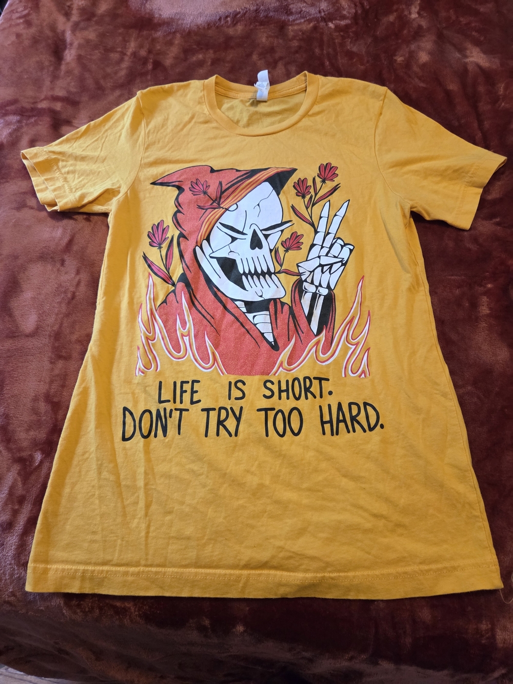 Yellow Graphic Men’s T-Shirt with Skeleton Peace Design